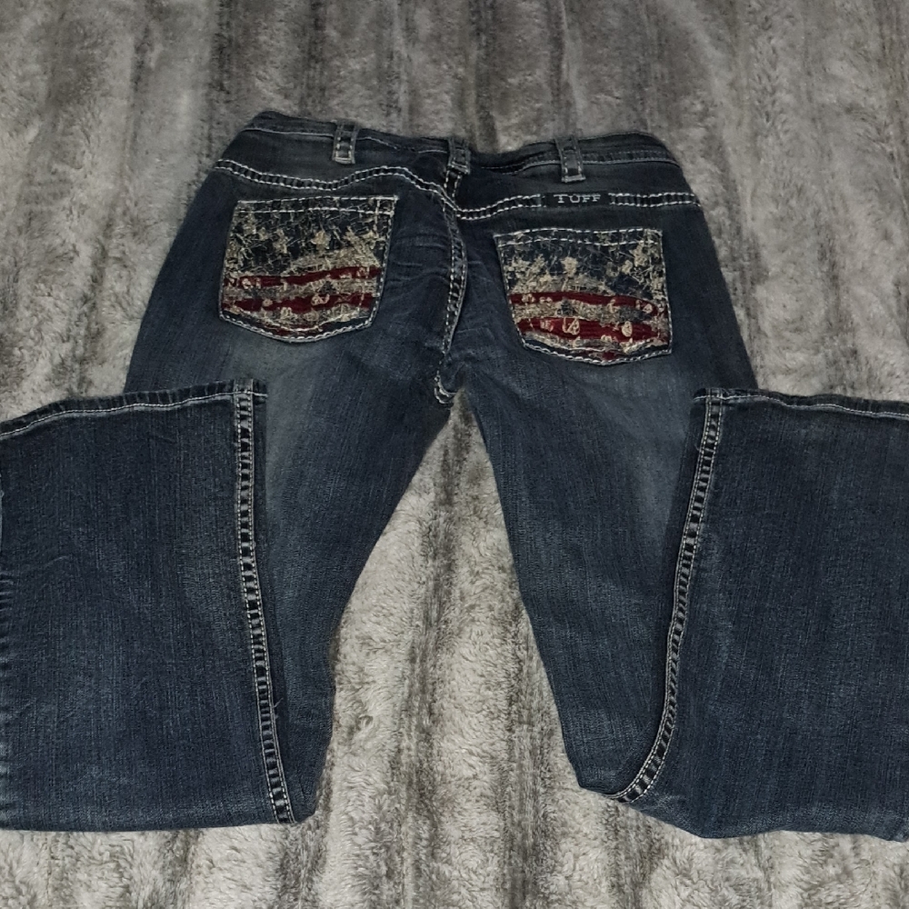 Cowgirl Tuff Blue Jeans with Flag Design